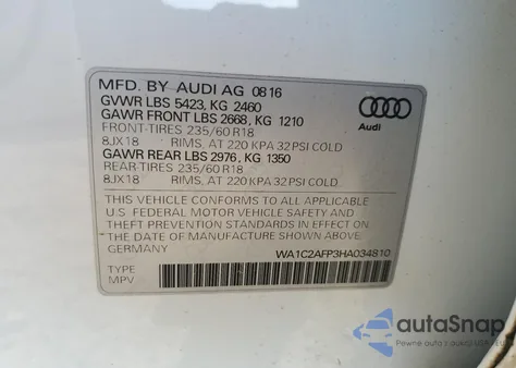 2017 Audi Q5 Premium from USA, damaged, VIN WA1C2AFP3HA034810